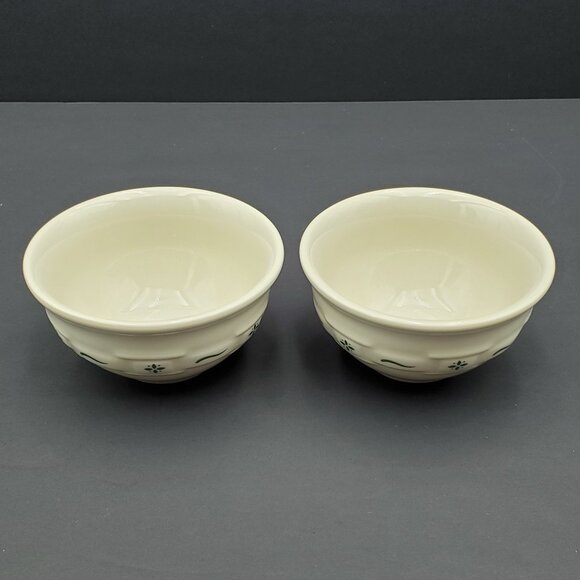 Longaberger Pottery Woven Traditions Heritage Green Dessert Bowls Fruit Bowls - Picture 2 of 5